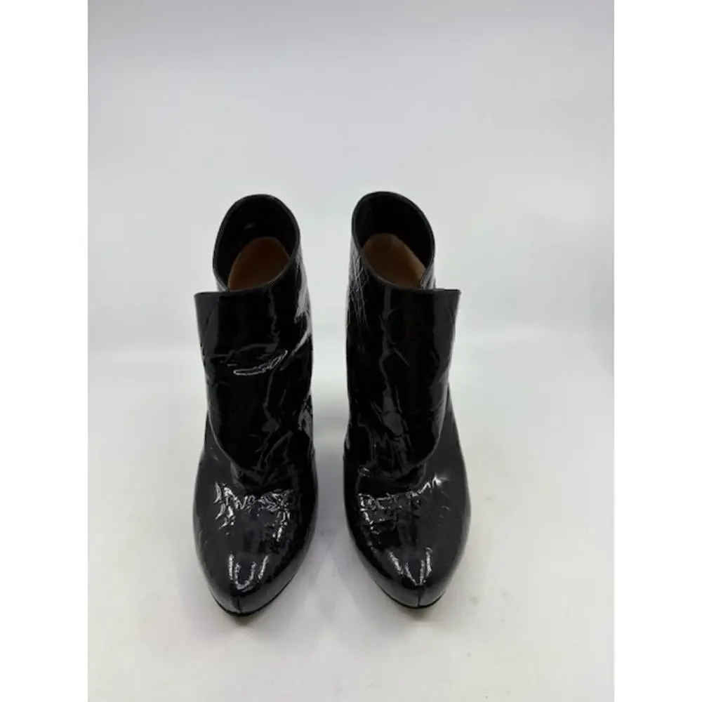 Black Patent Leather High-Heel Ankle Booties